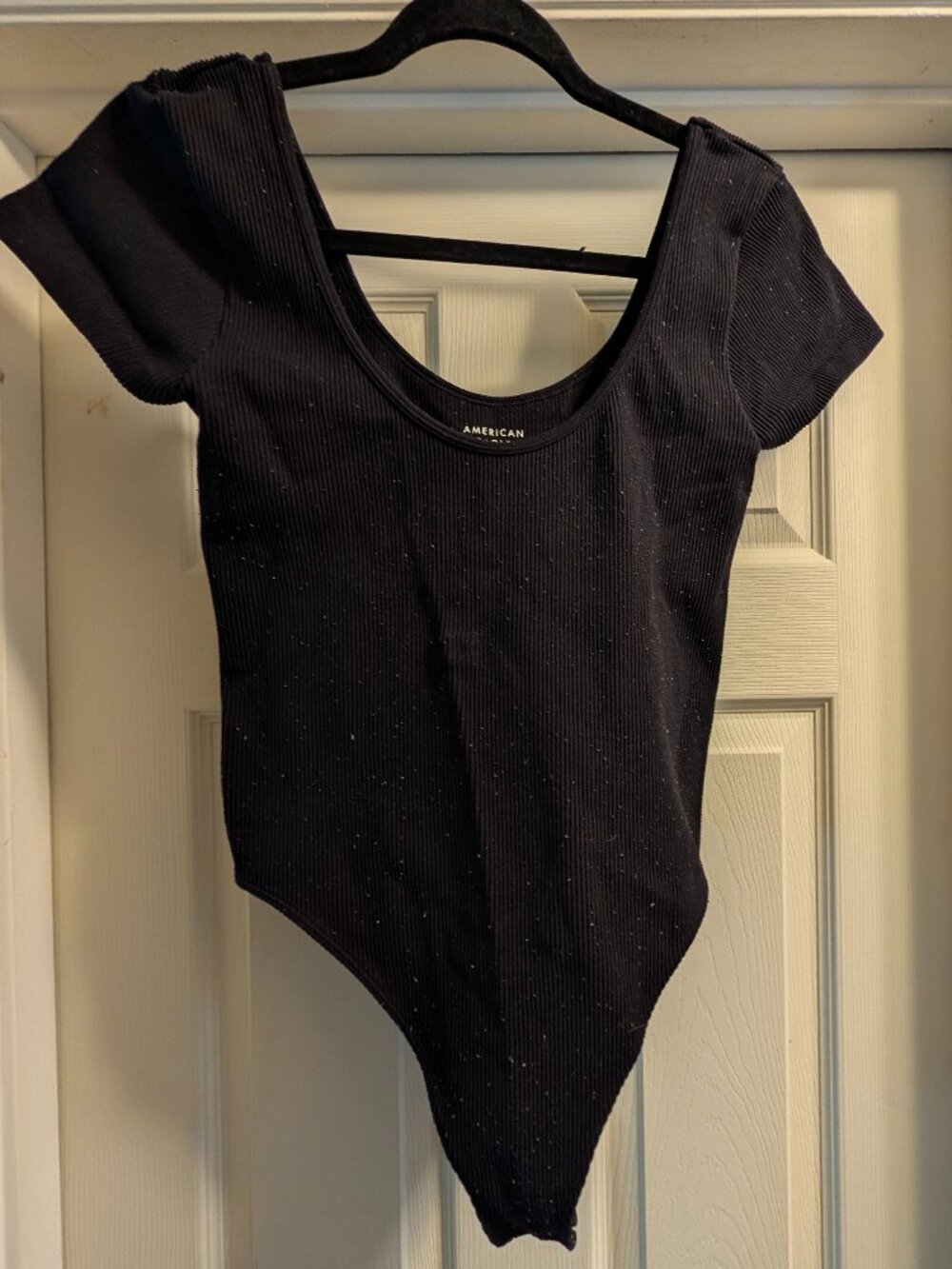 American Eagle Black Ribbed Short Sleeve Scoop Neck Bodysuit Large